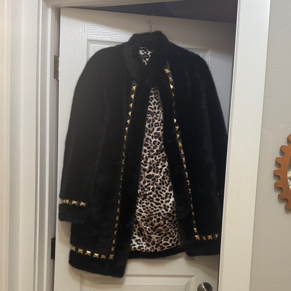 Boston Proper Jackets & Blazers - Boston Proper Black Faux Fur Teddy Jacket with Gold Accents
